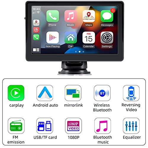 Trådlös Carplay & Android Auto 7" Bilskärm med Bluetooth 5.0