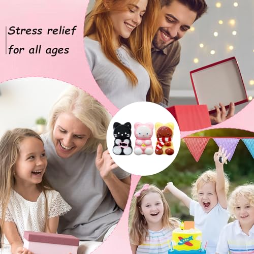 Image of 3pc Taba Squishy Cat, Squishy Fidget Toys Taba Soft Stress Relief Squishies for Kids Adults Party Favors Pinch Family Toys Silicone Squeeze Toy