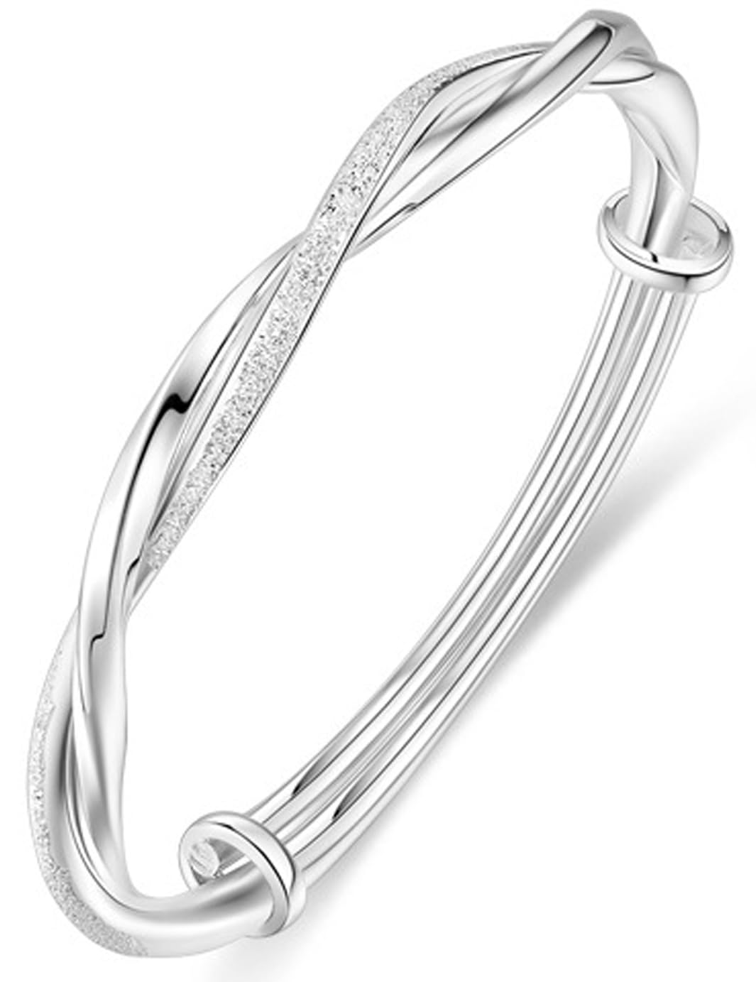 Brazalete de Plata Para Mujer, Ajustable 925 Sterling Silver Pulsera Joyería Regalos para Señoras Madre Niñas