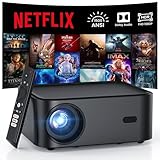 Official Licensed Netflix 1500 ANSI Smart Projector, HAPPRUN 4K Projector with Wifi and Bluetooth, DoIby Audio,Native1080P,Built-in Apps, ,Electric Focus,Movie Projector for Home Cinema,Outdoor,Indoor
