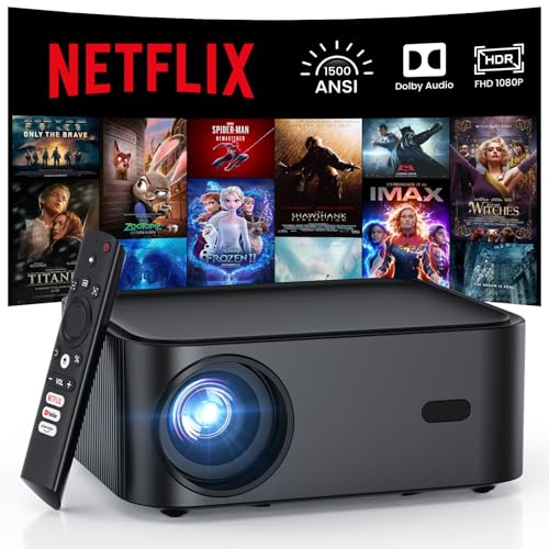 1500ANSI Netflix Officially Licensed Full HD Smart Projector, HAPPRUN 4K Projector with Wifi and...
