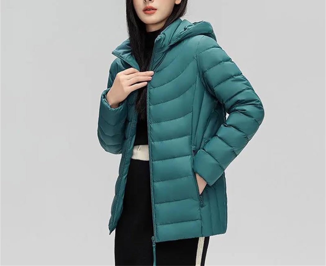 Women Hooded Down Jacket Detachable Hat Warm Puffer Quilted Parka Winter Outerwear