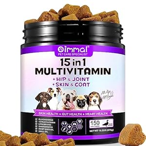 Multivitamin für Hunde 15-in-1,Natürliche Essentielle Vitamine Kautabletten Mit B-Komplex-Vitamine für Immunsystem, Knochen, Gelenke – Kalzium, Eisen, Kupfer, Jod, Zink(150 Kauartikel)