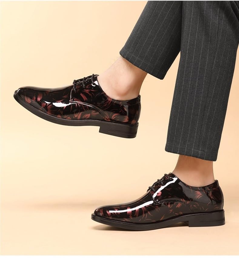 Shoes Dress Oxford for Men Lace Up Round Toe PU Leather Floral Shiny Derby Shoes Anti-Slip Slip Resistant Low Top Block Heel Wedding4