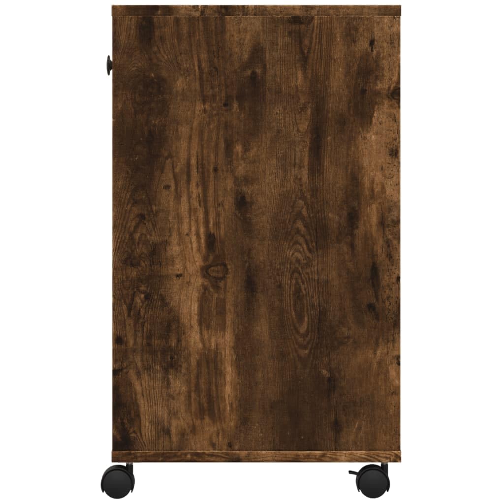 Stojak na drukarkę z rolkami dąb wędzony materiał drewnopochodny 60 x 40 x 68,5 cm z 4 kółkami i hamulcami, wielofunkcyjny stół do drukarki, do biura, biura domowego, przechowywania i