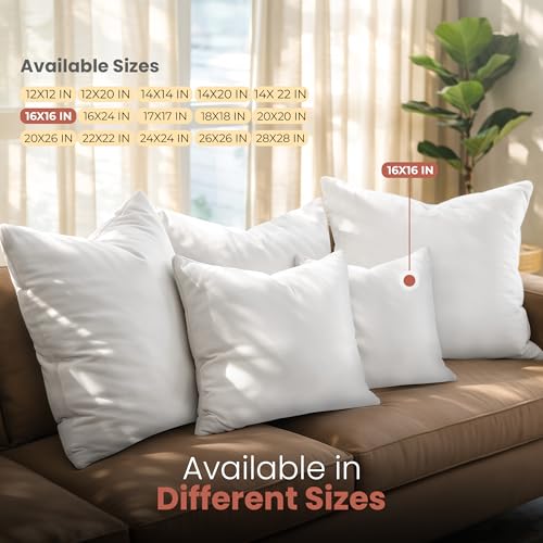 Image of Utopia Bedding Polyester Throw Pillows Insert (Pack of 2, White) - 16 x 16 Inches Bed and Couch Pillows - Indoor Decorative Pillows