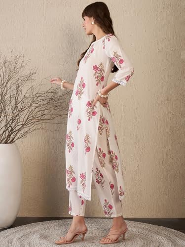 Image of INDO ERA Women's Cotton Ethnic Co-Ord Set | Kurta Pant Set | Stylish Cotton Suit Set for Women | Co Ord Set For Women Stylish |