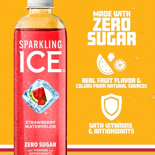 Image of Sparkling Ice, Strawberry Watermelon Sparkling Water, Zero Sugar Flavored Water, with Antioxidants and Vitamins, 17 fl oz Bottle