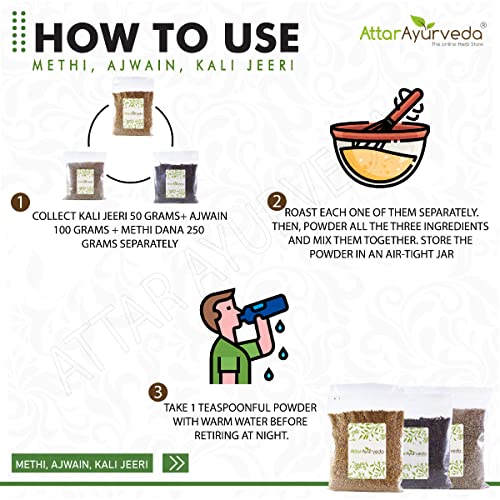 Image of ATTAR AYURVEDA Methi, Ajwain, Kali Jeeri Seeds Combo Pack(400 Grams)