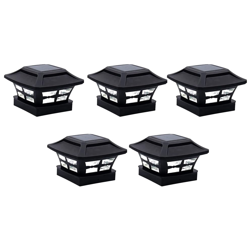 Hndhbfgrt 5X Solar Post Cap Lights 2 Lighting Modes LED Deck Fence Cap Lights for Wooden Posts Garden Decoration Warm Black