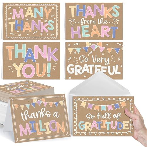 Hadley Designs Bulk Thank You Cards with Envelopes - 54 Kids Thank You Cards For Teachers, Cute Thanks Blank Cards and Envelopes, Fun Appreciation Note Card for Birthday, Baby Shower & Small Business