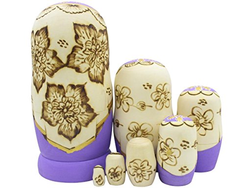 Set von 7 Zopf Mädchen Stapeln Spielzeug Russischen Puppe Handgefertigt Spielzeug aus Holz für Kinder Kinderzimmer Decor (Lila)