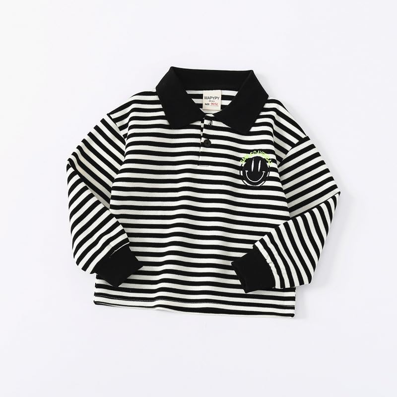 Meufam Toddler Baby Boys Long Sleeve Pique Polo Sweater Warm V Neck Button Pullover Striped Lapel Knit Sweatshirt2