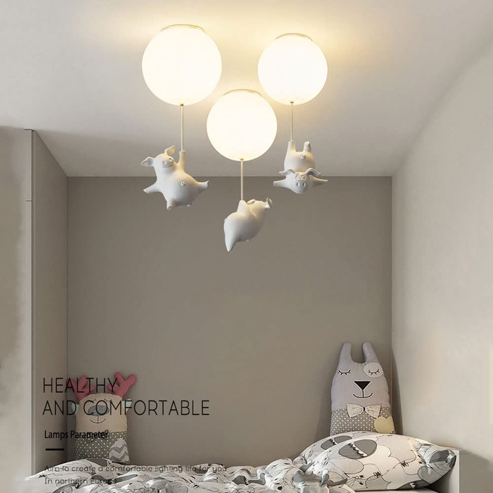 Siet Kinderzimmer Deckenleuchte Cartoon Kinder Mini Weißer Kronleuchter mit Schwein Dekoration, Acryl Globe Schatten Deckennahe Leuchten Für Kinderzimmer Schlafzimmer