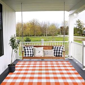 Fall outdoor rug orange buffalo plaid outdoor rug cotton hand woven buffalo check rug layered doormats for front doorfront porchfarmhouseentrywaypatio  urban country home decor