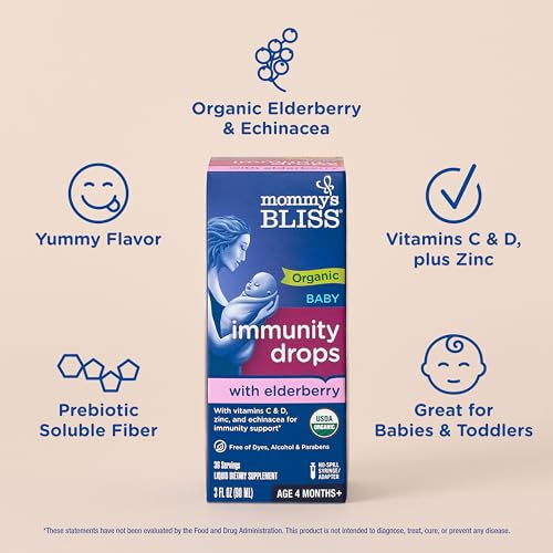 Mommy's Bliss Organic Baby Elderberry Drops, Immune Support with Vitamins, Prebiotics, Zinc & Organic Echinacea, Age 4 Months +, 3 Fl Oz (36 Servings) - Image 4
