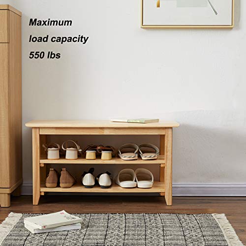 Image of XKZG Storage Bench Wooden Shoe Rack Bench Simple Style Wood Entryway Bench (Natural,31.5 inch)