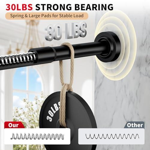 Image of Black Shower Curtain Rod 34-66 Inches Never Rust Stainless Steel Tension Curtain Rod Adjustable Shower Rod Spring Tension Non-Slip No Drilling Shower Rods for Bathroom Window