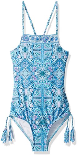 Seafolly Girls' High Neck Tank One Piece Swimsuit, Aqua Sky, 6
