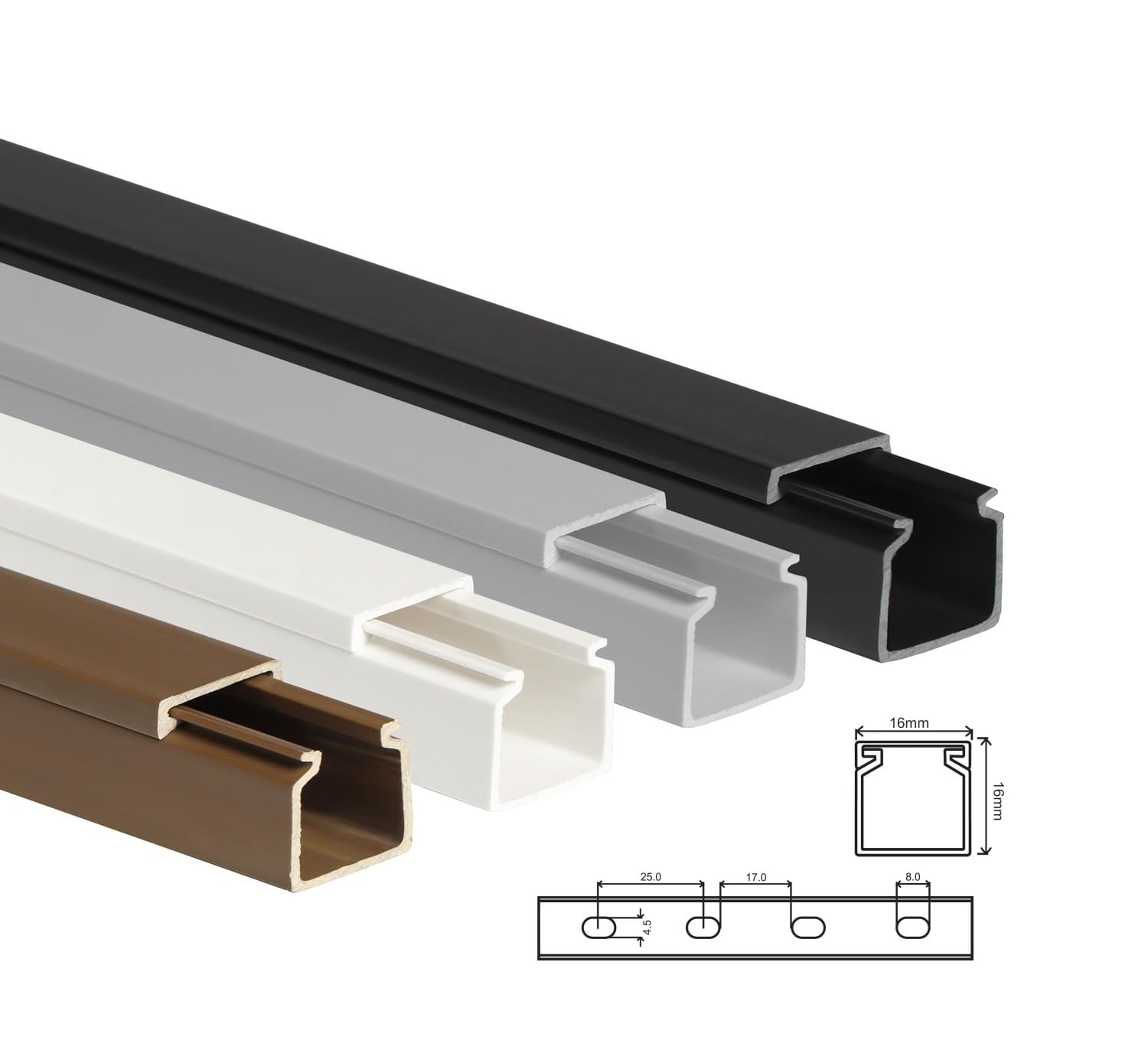 10m KOMIB Kabelkanal/Kabelkanäle/Kabelführung - Verschiedene Größen und Farben - Schraubbar - 5 x 2m Stangen - (Grau - Steingrau, 16 x 16 mm)