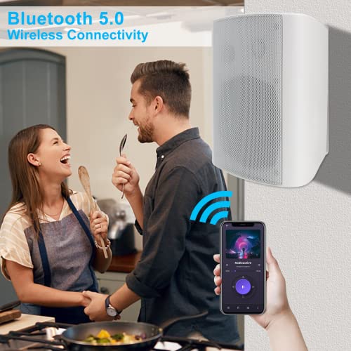 Image of Herdio 6.5 Inches Outdoor Bluetooth Speakers Waterproof with Powerful Bass,Wall Mount Speakers Wired Weather Resistant for Patio Home Deck Porch Backyard 400 Watts(White)