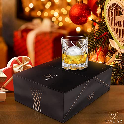 Kave 22 Spinning Glass Set – Elegant And Refined 4Pcs Spinning Whiskey Glasses, And Ice Ball Mold – Luxurious Thick Rotating Whiskey Glass - Rotating Old-Fashioned Bourbon Glass #TOP6