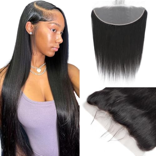 CHEEON 13x6 HD Lace Frontal 14 Inch Brazilian Straight Ear to Ear Human Hair Frontal HD Lace Virgin Human Hair Frontals Pre Plucked with Baby Hair 150% Density Natural Black