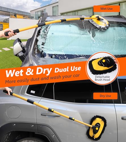 56.7" Car Wash Brush Mop Kit Microfiber Car Washing Sponge Mitt with Long Handle Car Cleaning Supplies Tools RV Washing Duster Exterior Scratch Free, Chenille Replacement Head Extension Pole - Image 8