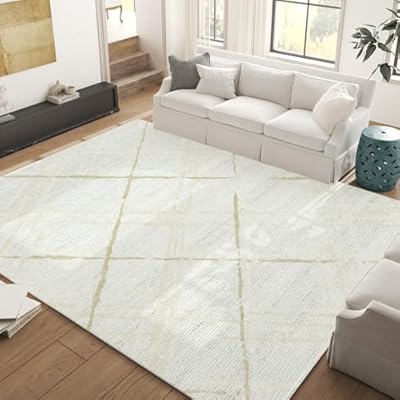 jinchan 8x10 Area Rug, Washable Abstract Geometric Grid Rug, Non-Slip Soft Accent Carpet for Living Room, Bedroom, Dining Room, Taupe Lines