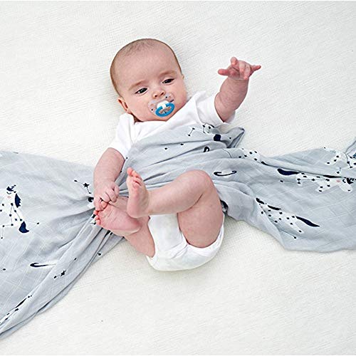 Image of Kassy Pop Printed 6 Layer Bamboo Muslin Blanket Cum Swaddling Towel for Baby, Toddlers | 70% Bamboo, 30% Cotton | AC Quilt, Multi-Purpose Blanket | Toxin Free | 110cm x 110cm (Blue Unicorn Print)