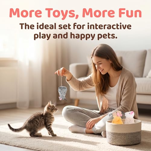 Jouets herbe à chat rechargeables Veemoon : lot de 3 souris réalistes pour chatons