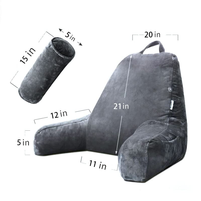 Adult Bed Reading Pillow with Detachable Neck Support, Backrest, Arms, Side Pocket, and Washable Cover