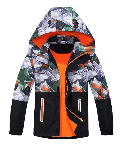 CAMLAKEE Imperméable Garçon Veste Polaire Enfant Manteau Camouflage Softshell Blouson Coupe Vent Orange 11-12 ans Taille 150