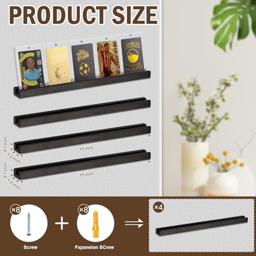 4 Pack Sports Card Display Stand Wood Trading Card Rack 15*1.2*0.7 Inch Graded Card Display Shelf Baseball Card Frame Wall Display Toploader Card Holder Display for Home Shop (No Card) (Black)