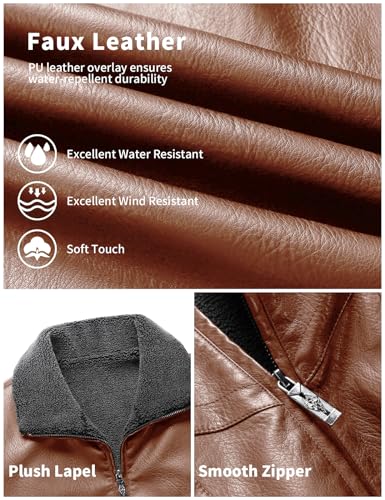 Image of PEGENO Men's Stand Collar Leather Jacket Lightweight Faux Leather Motorcycle Jacket