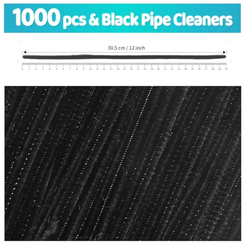 Image of IOOLEEM 1000pcs Black Pipe Cleaners Bulk for Crafts | Chenille Stems for DIY Flower Making & Festival Decor & Party Projects, Pipe Cleaner Crafts, Art and Craft Supplies