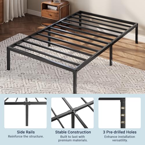Image of Allewie Twin Bed Frame, 12 Inch Metal Platform Beds with Storage Space, No Box Spring Required and Easy Assembly, Black