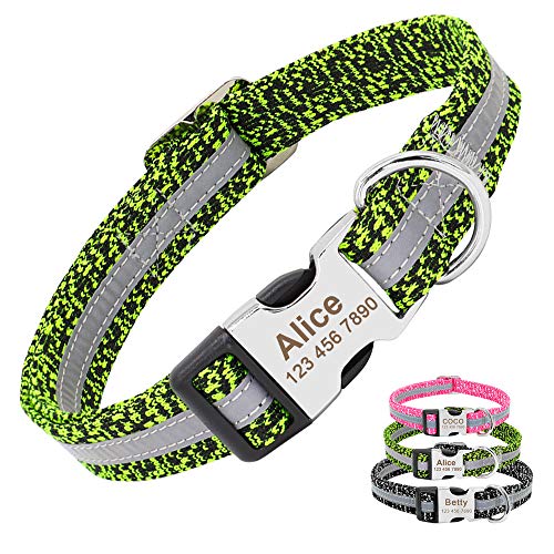PET ARTIST Collares para Perros Personalizables para Perros pequeños, medianos y Grandes, Collar para Perro con Nombre Grabado Reflectante para Perro Bulldog Boxer Pastor alemán M,Verde thumbnail