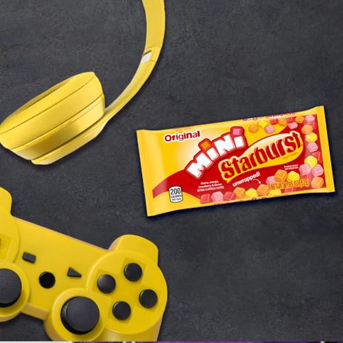 Image of STARBURST Minis Original Candy Fruit Chews,1.85 oz, 24 Pk Snacks Bulk | School lunches treat, mini candy fruit chews candy, strawberry, cherry, orange, lemon flavor candies, snack packs gluten free