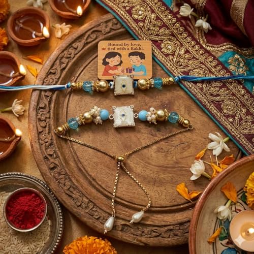 Image of SAUDEEP INDIA Decorative Fridge Magnet for Refrigerator Decor | Free Mother of Pearl Couple Rakhi Set for Bhaiya Bhabhi | Raksha Bandhan Gift Combo | Cotton Thread Rakhi Festive Home Decor(Model 1)