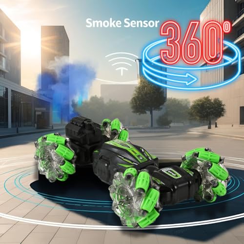 Image of GRAPHENE 4WD RC Smoke Stunt Car 2.4GHz Gesture Watch Sensor Remote Control Double-Sided Vehicle 360 Rotating Flip Twisting Off-Road with Light & Music Spray Drift Driving Toy for Kids
