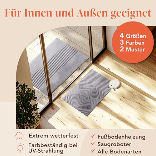 Blumtal Fußmatte 40x60 cm - rutschfeste Schmutzfangmatte - Fußabtreter mit Muster - Fußmatten Haustür - Türmatte aus Polyester - Fußmatte innen/Schmutzfangmatte außen/Türvorleger Hellgrau
