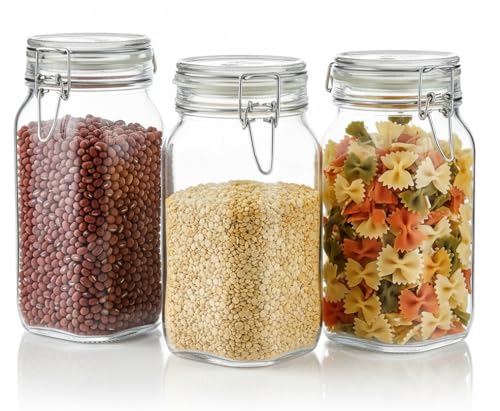 STAR WORK 1.5 Liters Mason Glass Jars With Buckle Lids Airtight K...