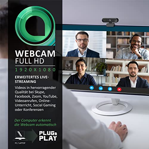 CSL - Webcam, Full-HD 1080p 30 FPS, Objektivabdeckung & Dual Mikrofon, Klarer Stereo-Sound, Belichtungskorrektur, USB-Anschluss, Plug & Play, für Videoanrufe, Skype, Teams, Zoom - Schwarz – Bild 6