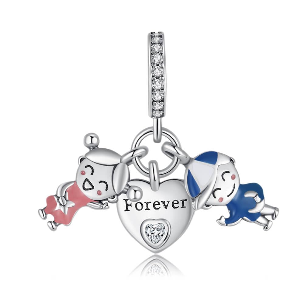 VALGACLS Boy & Girl Forever Charm - 925 Sterling Silver Charms for Bracelets and Necklace - Little Girls and Boys