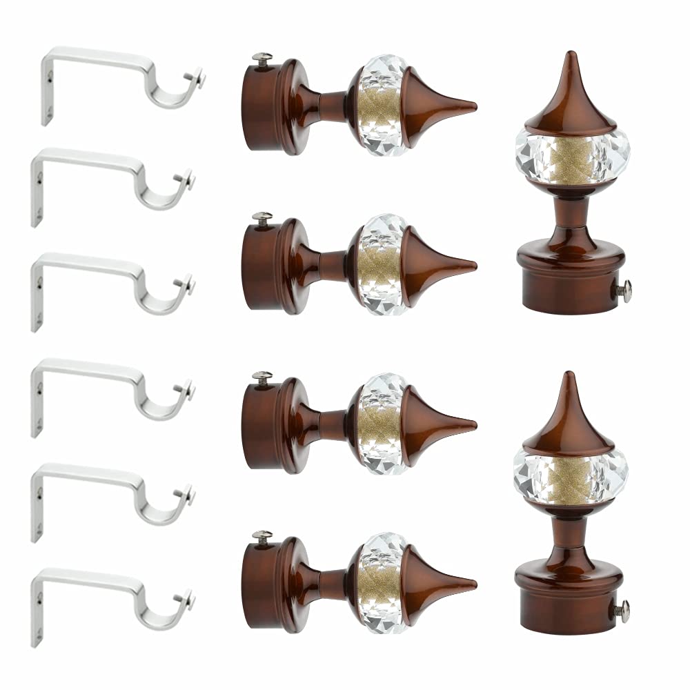ZAPEX Curtain Bracket Finials Curtain Accessories Rod Support Bracket for Door and Window (Pack of 3) Brown