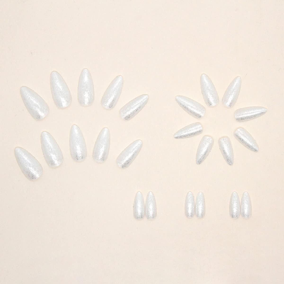 JUSTOTRY 24 Pcs Glitter Almond Short False Nails Pattern,White Solid Stiletto Press on Nails,Glossy Fake Nail Medium for Nails Art,French Tip Oval Stick on Nail for Women and Teens Gifts - Image 3