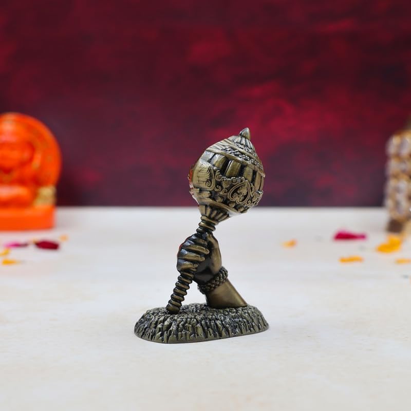 Yoshiva Metal Lord Hanuman Idol with Golden Gada, 7.5 cm Bronze - Image 4