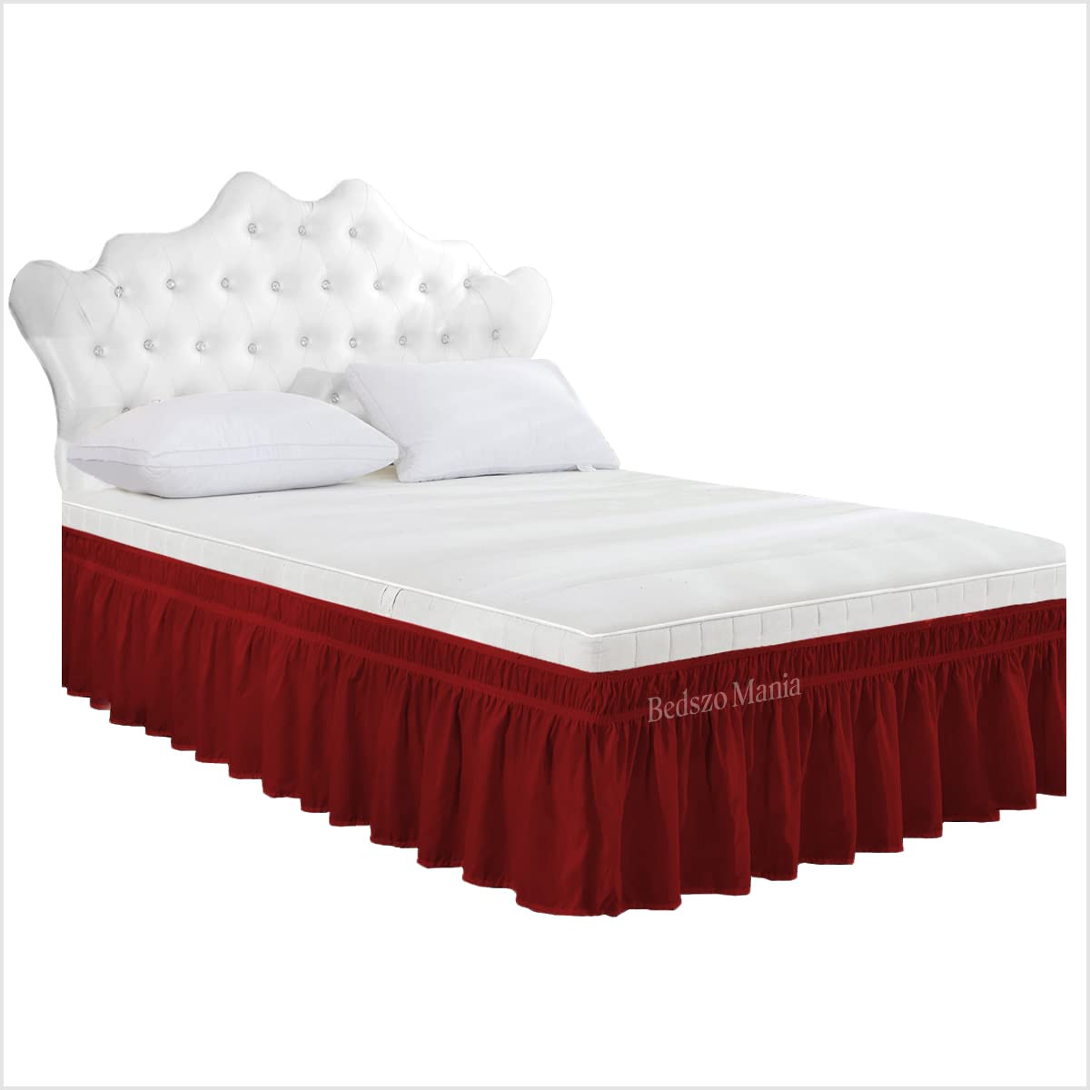 Wrap Around Bed Skirt 100% Microfiber Bed Skirt Elastic Wrap Around Easy Fits 16”inch Drop Length King Size (78"X80") Burgundy Color Bedszo Mania