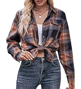 Korebow Women's Lightweight Flannel Plaid Button Down Shirts Oversized Long Sleeve Shacket Jacket...